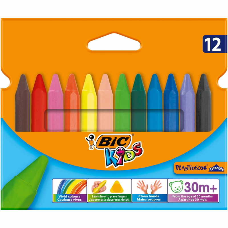 Creioane Cerate Plastifiate Bic Plastidecor Triunghiulare, 12 Buc/set