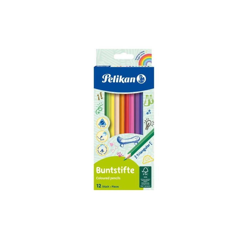 Creioane Color, Set 12 Culori, Sectiune Triunghiulara