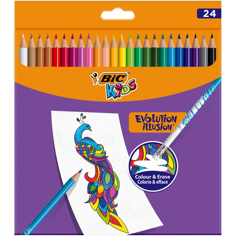  Creioane Colorate Bic Evolution Illusion, 24 Buc/set 