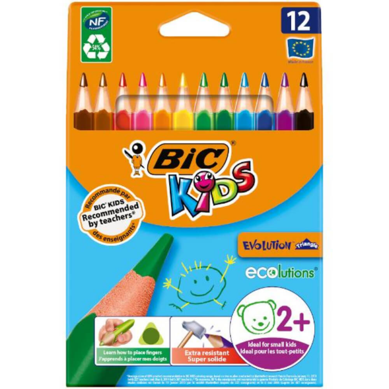  Creioane Colorate Bic Evolution Triunghiulare, 12 Buc/set 