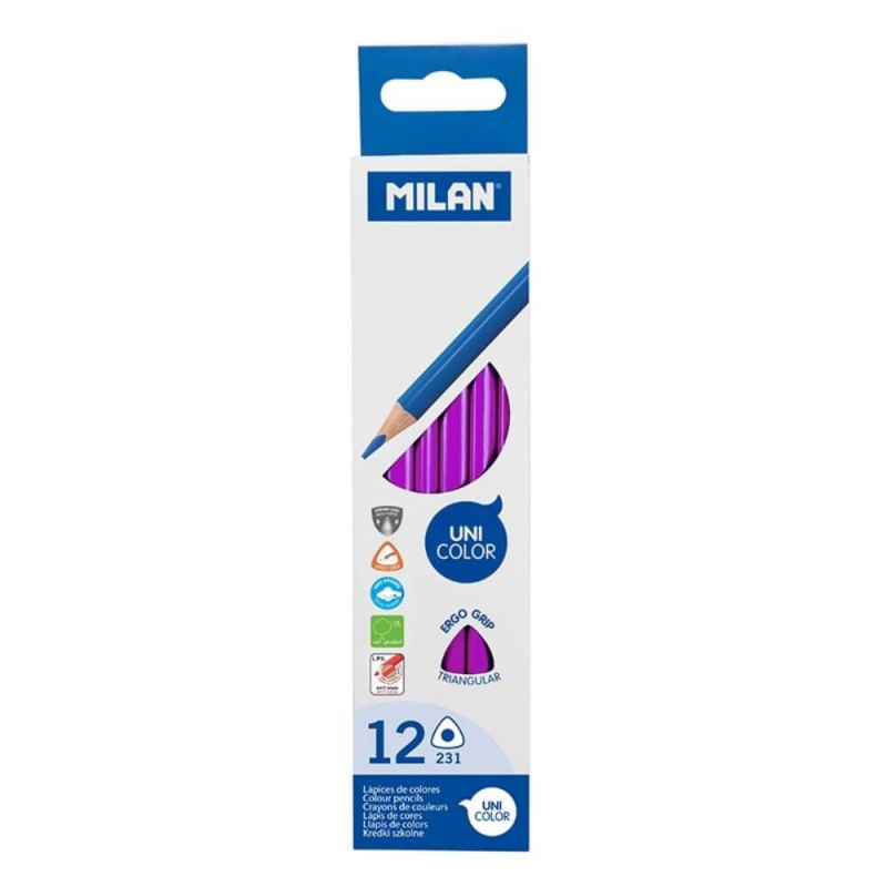 Set 12 Creioane Unicolor MILAN, Culoare Mov, Corp Hexagonal din Lemn
