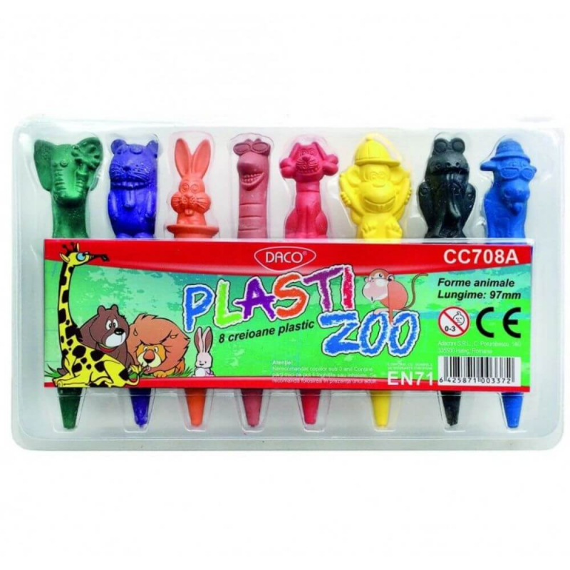  Set 8 Creioane Color DACO Zoo, 8 Culori, Model Animale 