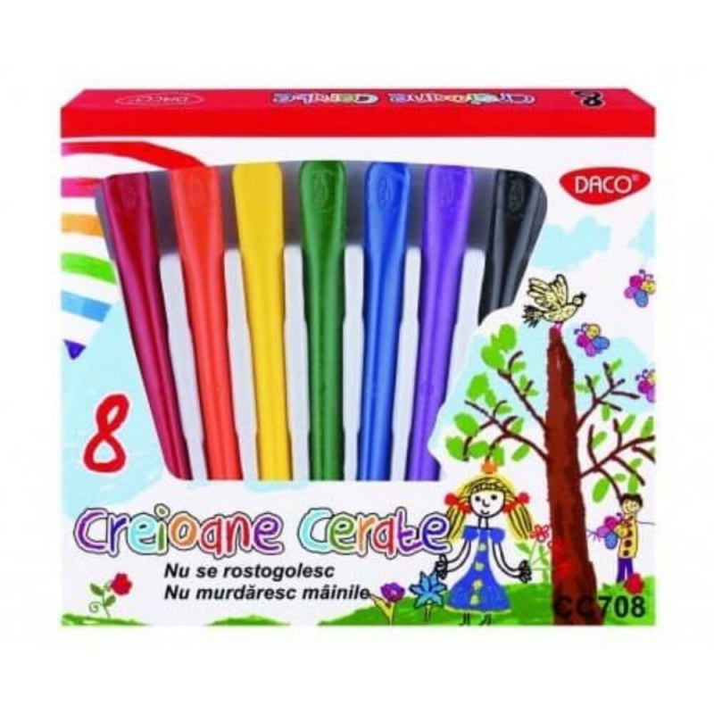  Set 8 Creioane Cerate DACO, 8 Culori Diferite, Corp Triunghiular 