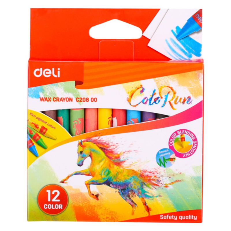  Set 12 Creioane Cerate Deli Colorun, 12 Culori, Creioane Colorate Cerate 