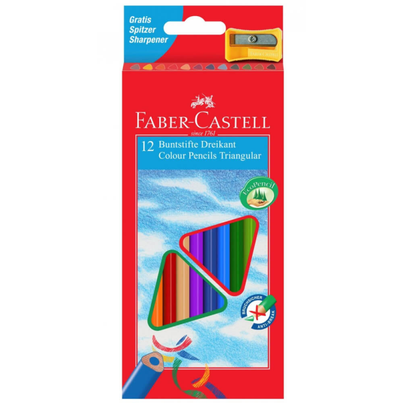 Creioane Colorate Faber-Castell Eco, 12 Buc/Set, Forma Triunghiulara