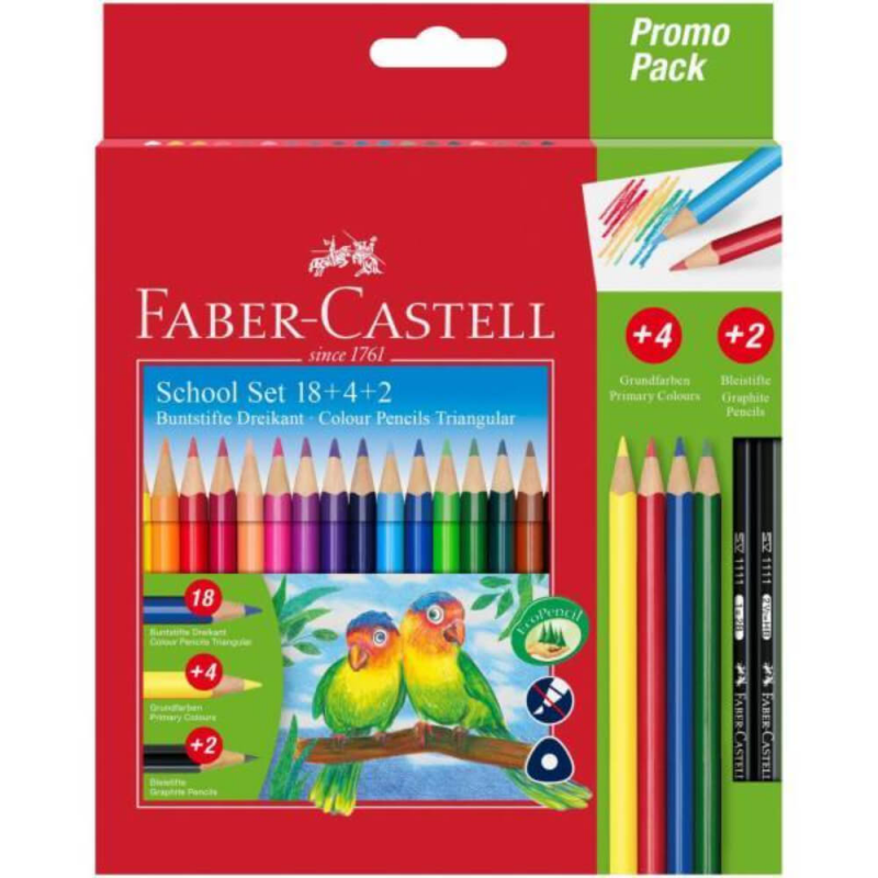 Creioane Colorate Faber-Castell Eco, 24 Buc/Set, 22 Creioane Colorate + 2 Creioane Grafit