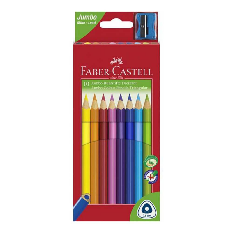 Set 10 Creioane Colorate Faber-Castell Jumbo, Triunghiulare