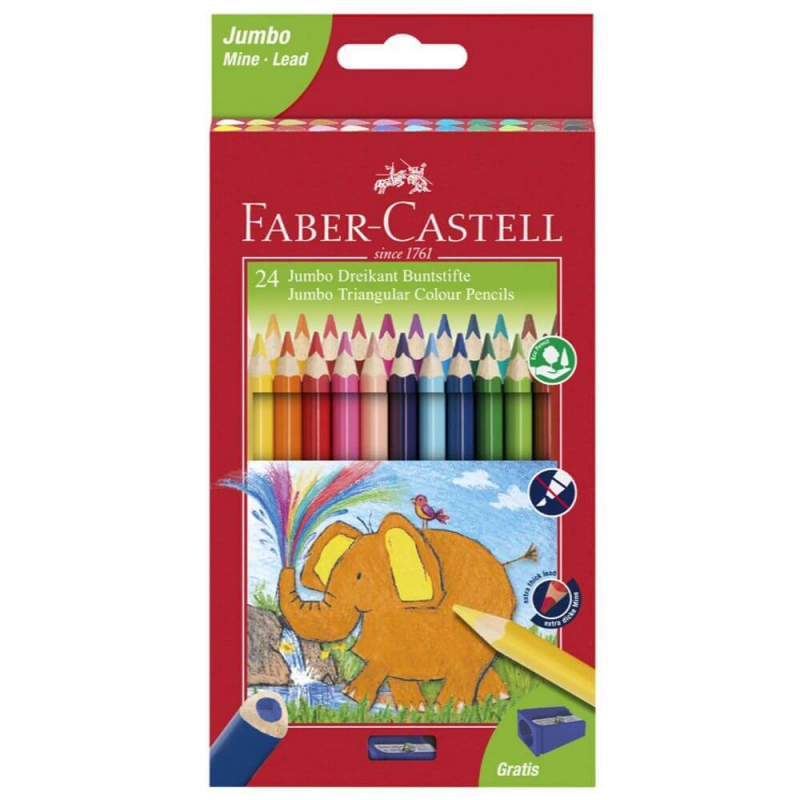 Set 24 Creioane Colorate Faber-Castell Jumbo, Triunghiulare