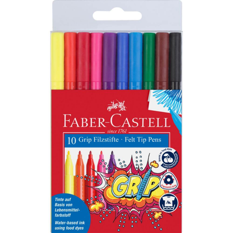 Set 10 Carioci Faber-Castell Grip, Diverse Culori, Varf Rezistent la Presiune, Carioci Colorate