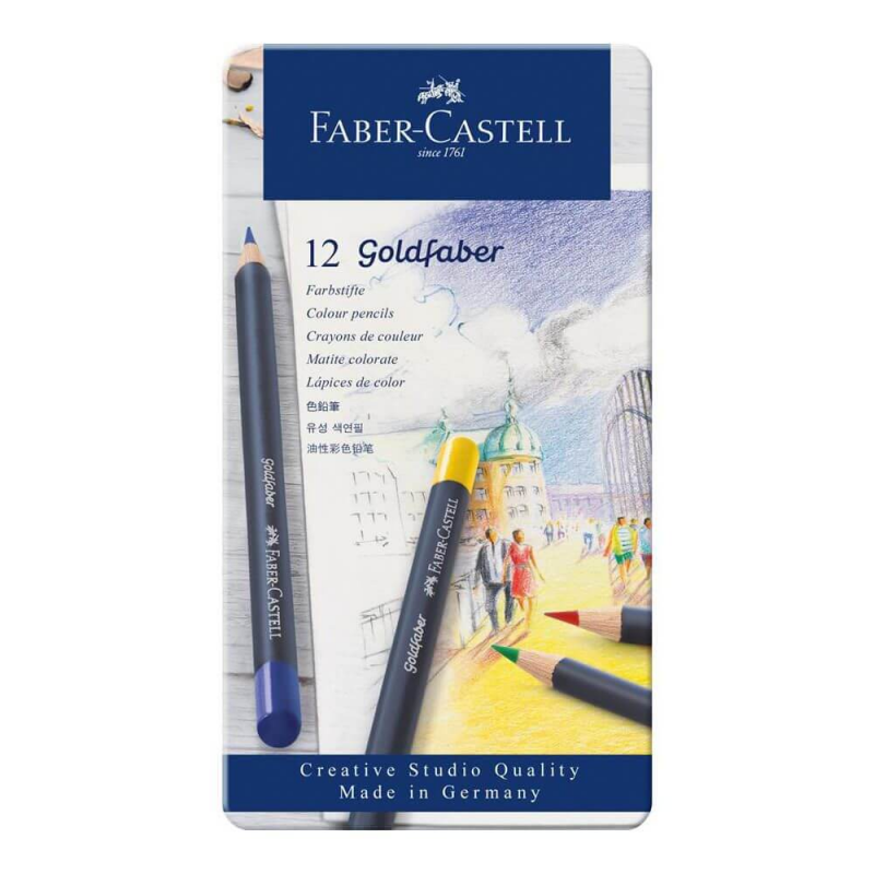 Set 12 Creioane Colorate Permanente Faber-Castell Goldfaber, Diverse Culori