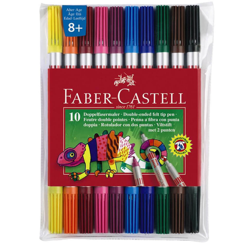 Set 10 Carioci Colorate Faber-Castell Cu 2 Capete De Scriere
