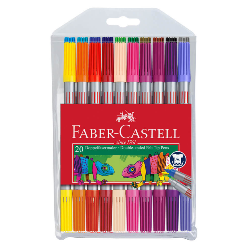 Set 20 Carioci Colorate Faber-Castell Cu 2 Capete De Scriere