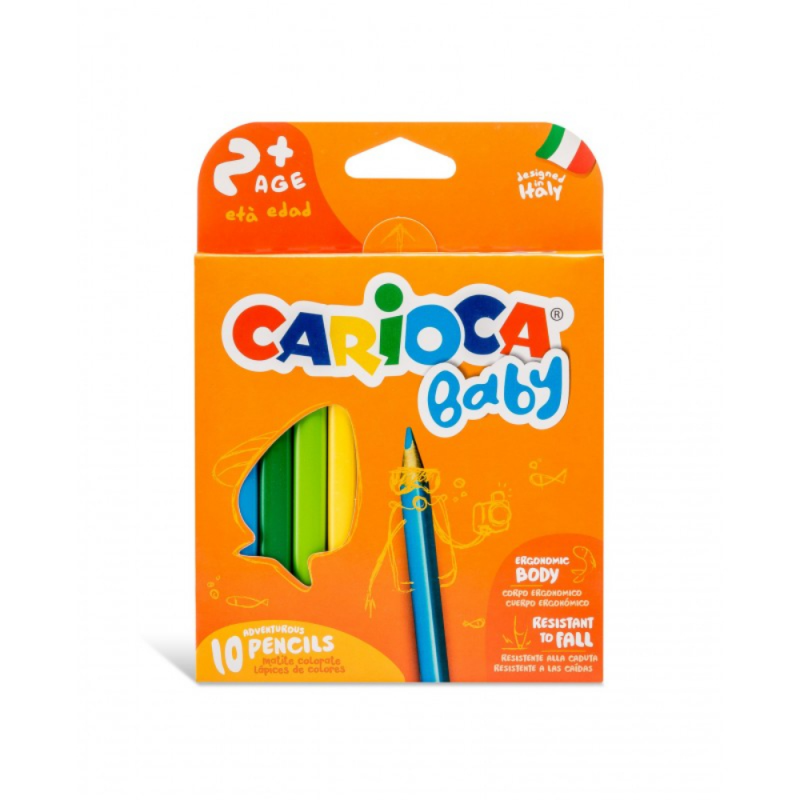 Set 10 Creioane Colorate Carioca Baby, Corp Triunghiular, Diametru Mina 4 mm