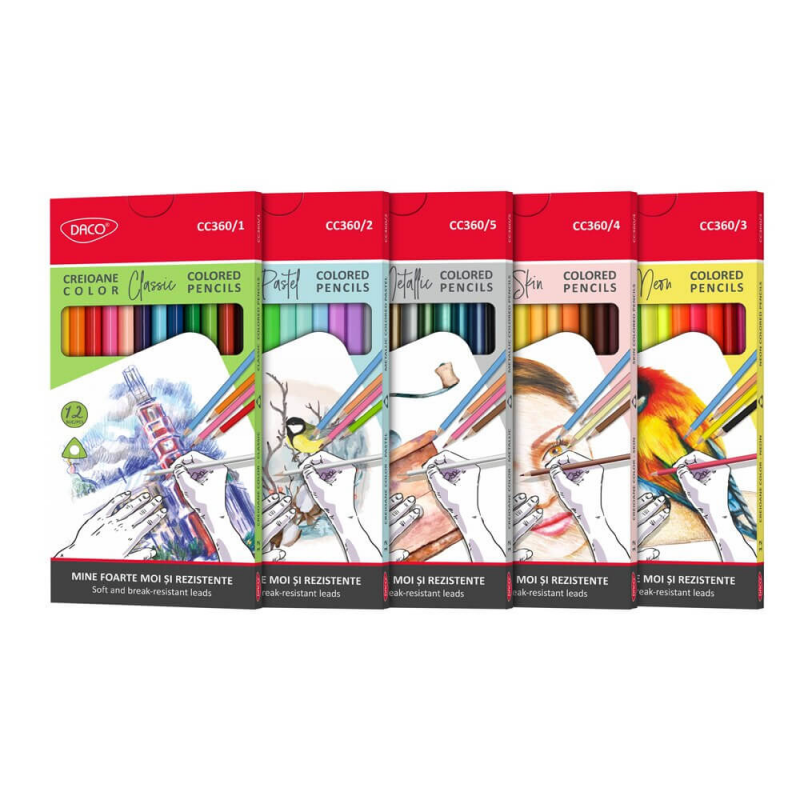  Set Creioane Colorate Daco, Artistic Me, 5 Cutii/Set, 12 Culori/Cutie, Mina 3 mm 
