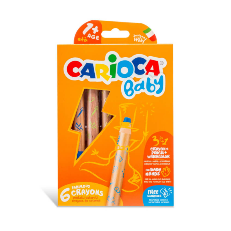 Set 6 Creioane Carioca 3 in 1 cu Acutitoare, Mina 10 mm