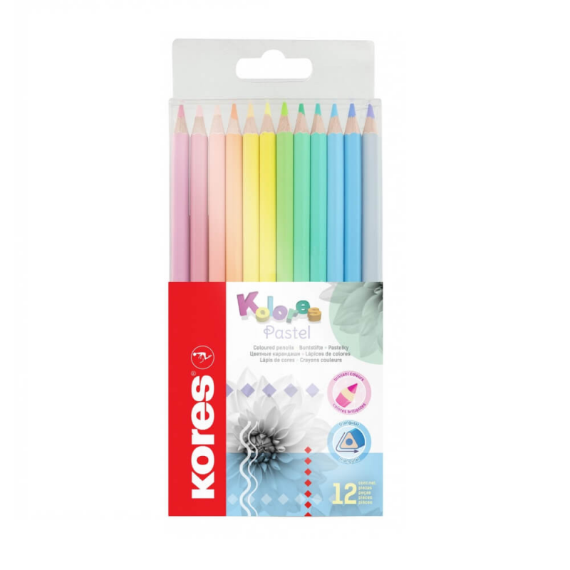  Set 12 Creioane Colorate Pastel Kores, Forma Triunghiulara 