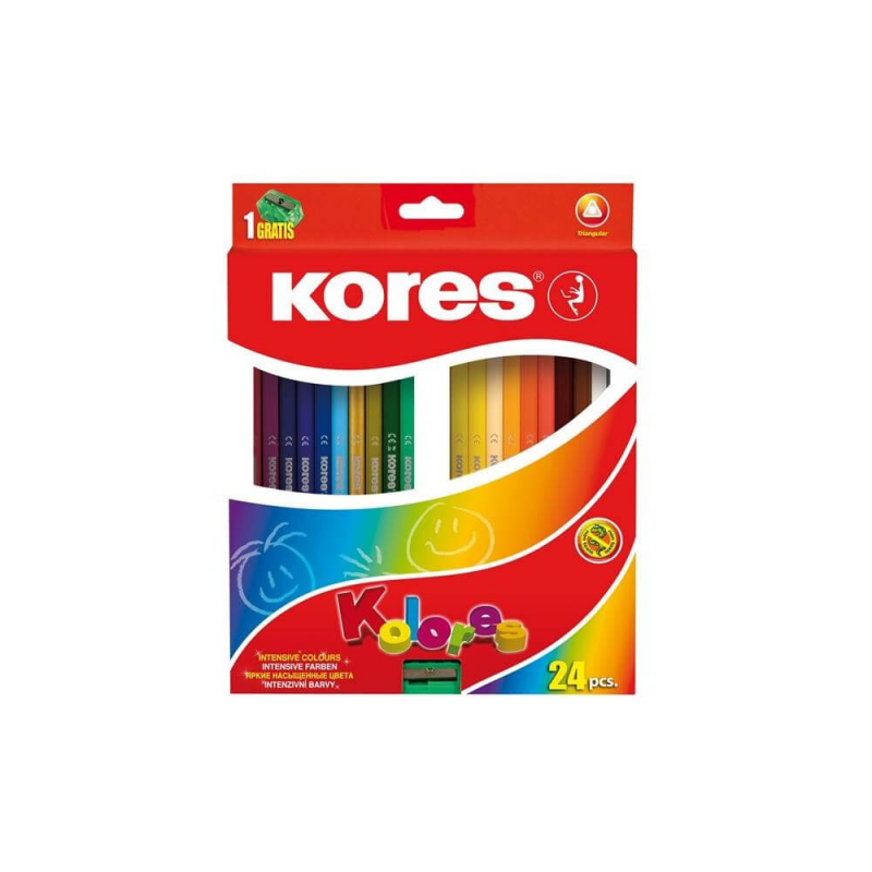 Set 24 Creioane Colorate Triunghiulare Kores