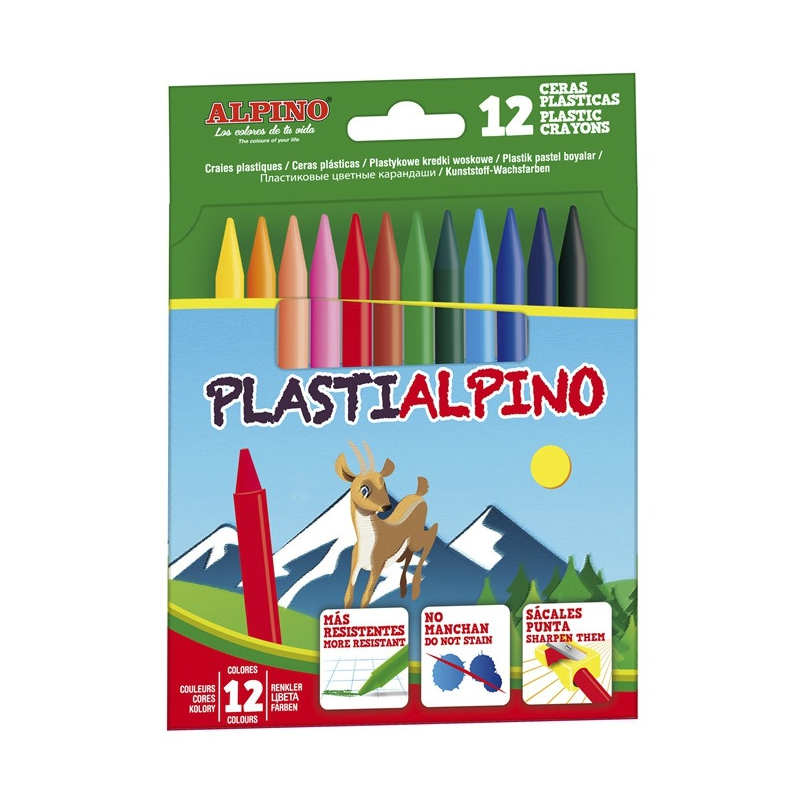  Creioane Cerate Din Plastic, Cutie Carton, 12 Culori/cutie, Plasti Alpino 