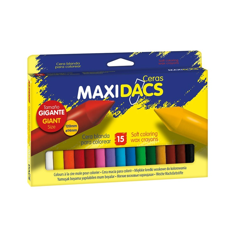  Creioane Cerate Groase, Cutie Carton, 15 Culori/cutie, Alpino Maxidacs 