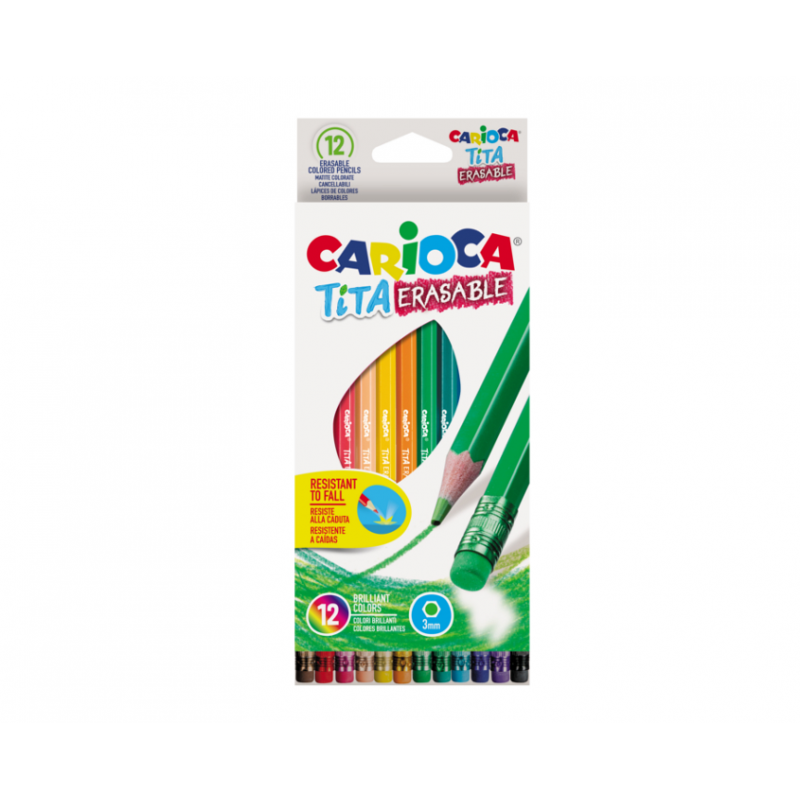 Creioane Colorate Carioca Tita Erasable, Hexagonale, Flexibile, Erasable, 12 Culori/cutie, Cu Guma