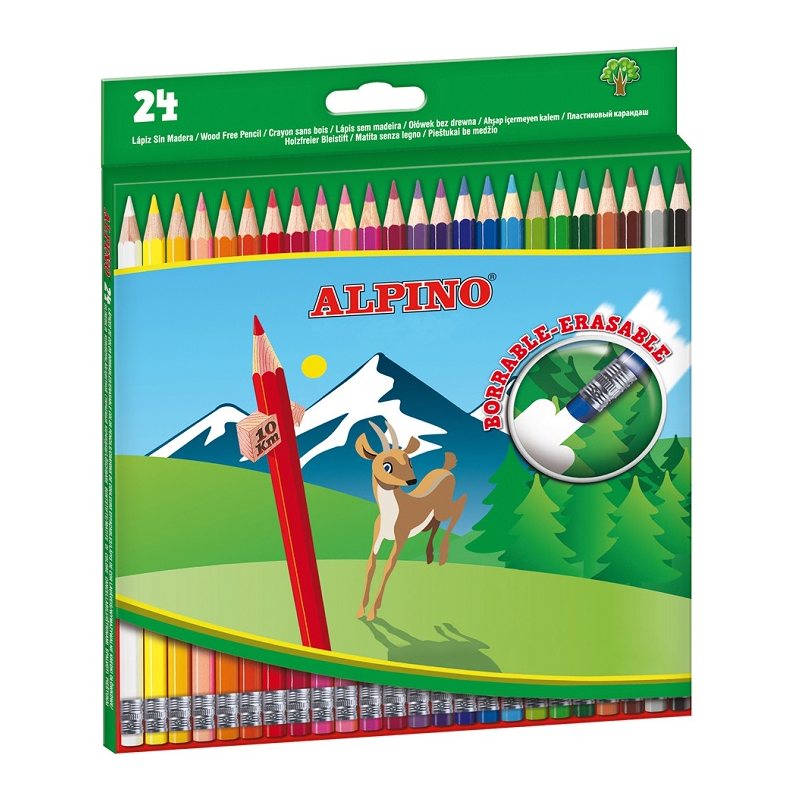 Creioane Colorate Cu Guma, Cutie Carton, 24 Culori/set, Alpino Erasable