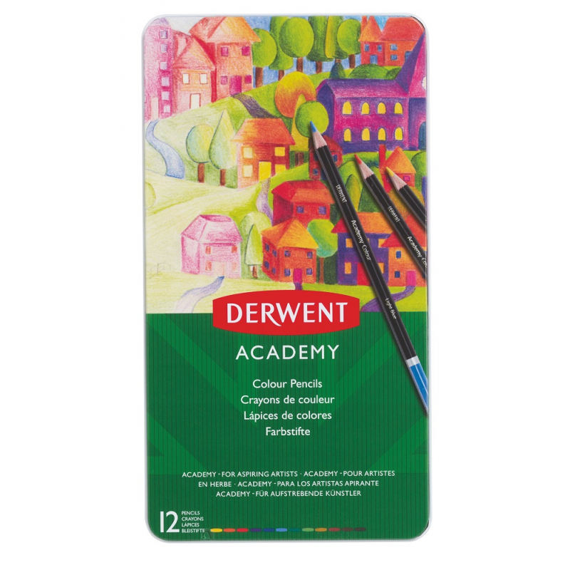 Creioane Colorate Derwent Academy, Cutie Metalica, 12 Buc/set