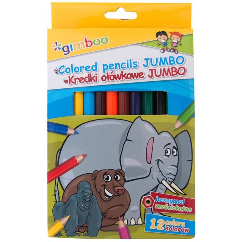 Creioane Colorate, 12 Culori/cutie, Gimboo Jumbo