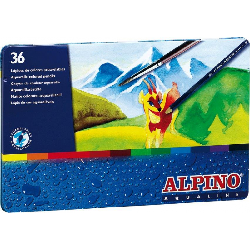  Creioane Colorate Acuarela, Cutie Metal, 36 Culori/set, Alpino Aqualine 