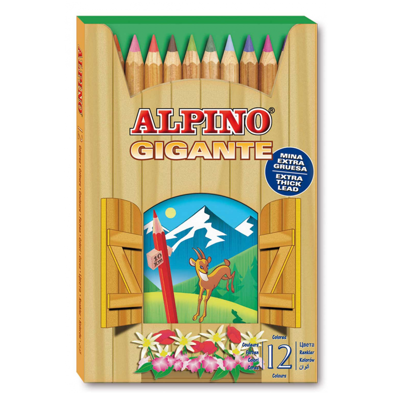  Creioane Colorate, Cutie Carton, 12 Culori/set, Alpino Giant 