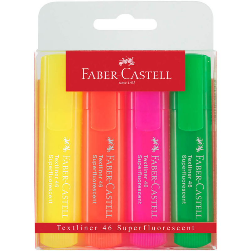Set 4 Textmarkere Faber – Castell 1546, Diverse Culori Super Fluorescente