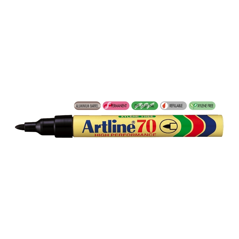 Permanent Marker Artline 70, Corp Metalic, Varf Rotund 1.5mm - Negru