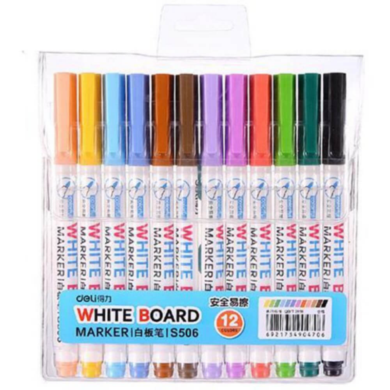 Marker Whiteboard Deli Slim, 12 Buc/Set, Diverse Culori