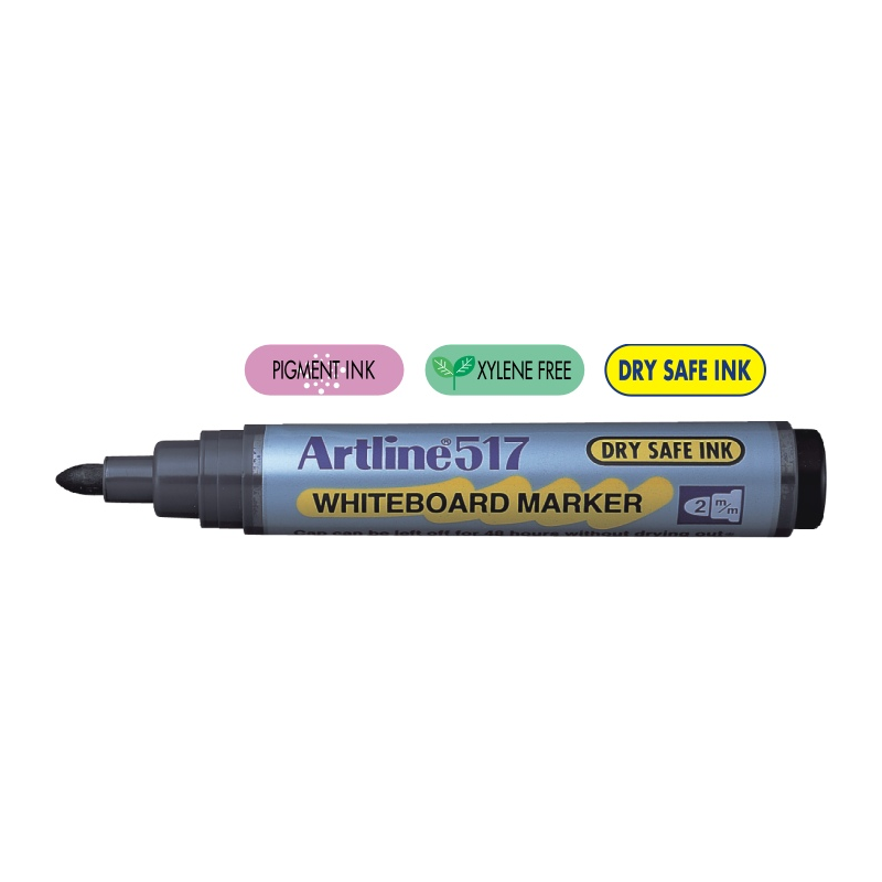 Marker Pentru Tabla De Scris Artline 517 - Dry Safe Ink, Varf Rotund 2.0mm - Negru