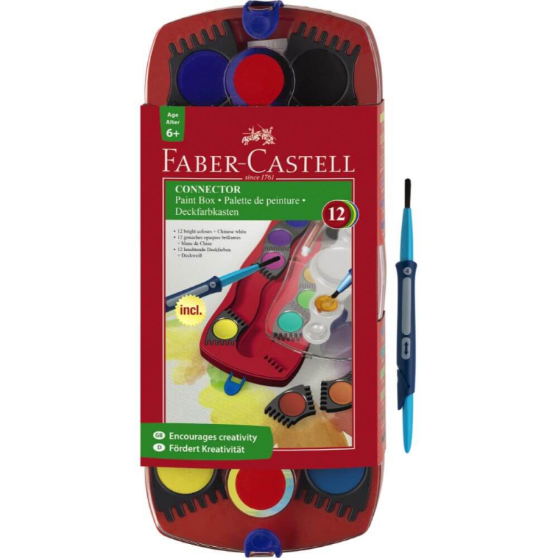  Acuarele cu Pensula Faber-Castell Connector, 12 Culori 