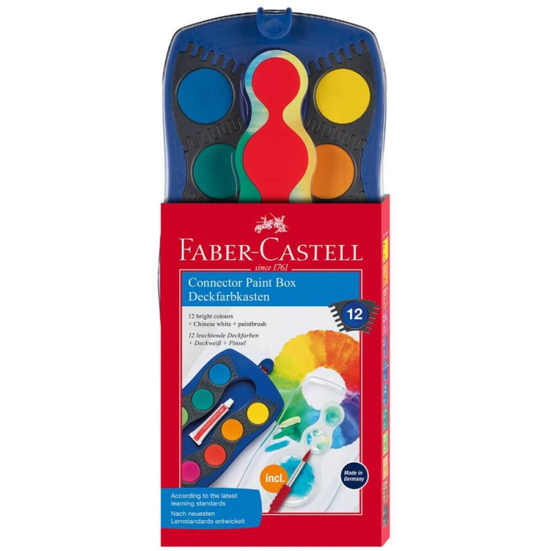  Acuarele cu Pensula Faber-Castell Connector, 12 Culori, Cutie Albastra 