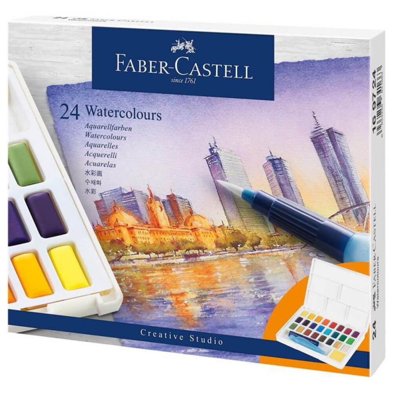 Acuarele Cu Pensula Si Rezervor Apa Faber-castell Creative Studio, 24 Culori