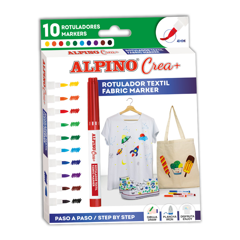  Set Alpino Crea + Textile Marker, 10 Culori/set 