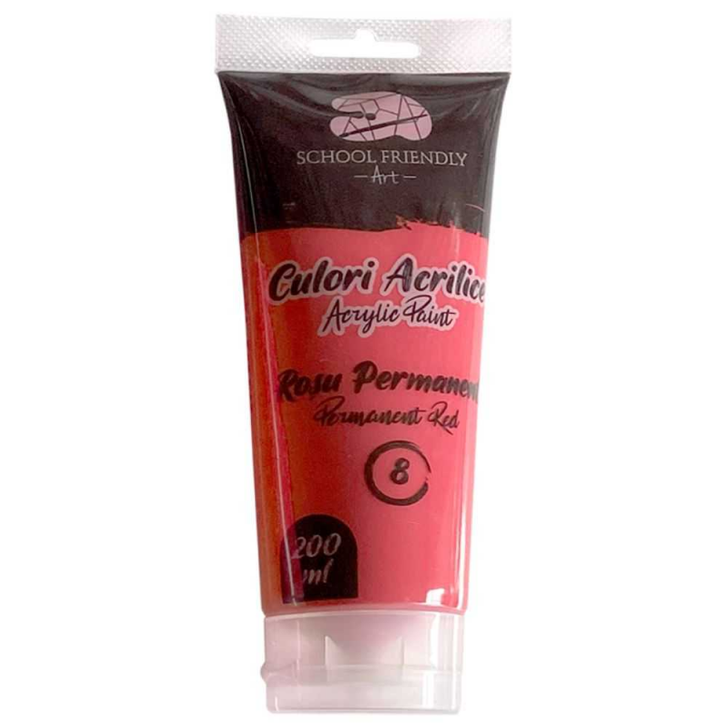 Culori Acrilice School Friendly Sf Art, Culoare Rosu Permanent Premium, Cantitate 200 ml/tub