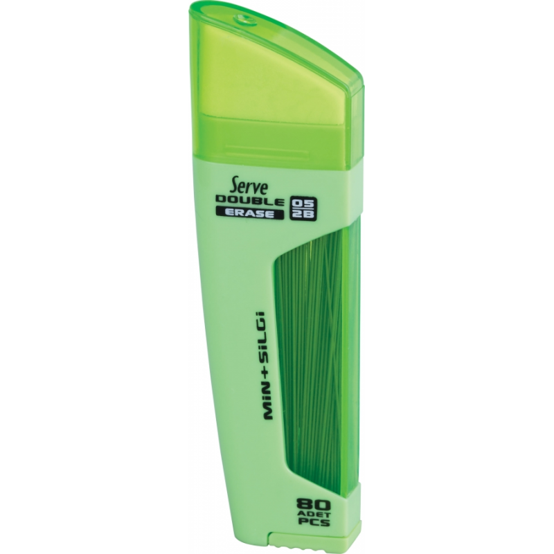 Serve Double Erase, Mine Creion 2b + Radiera, 80 Mine X 0.5 Mm, Corp Verde Fluorescent