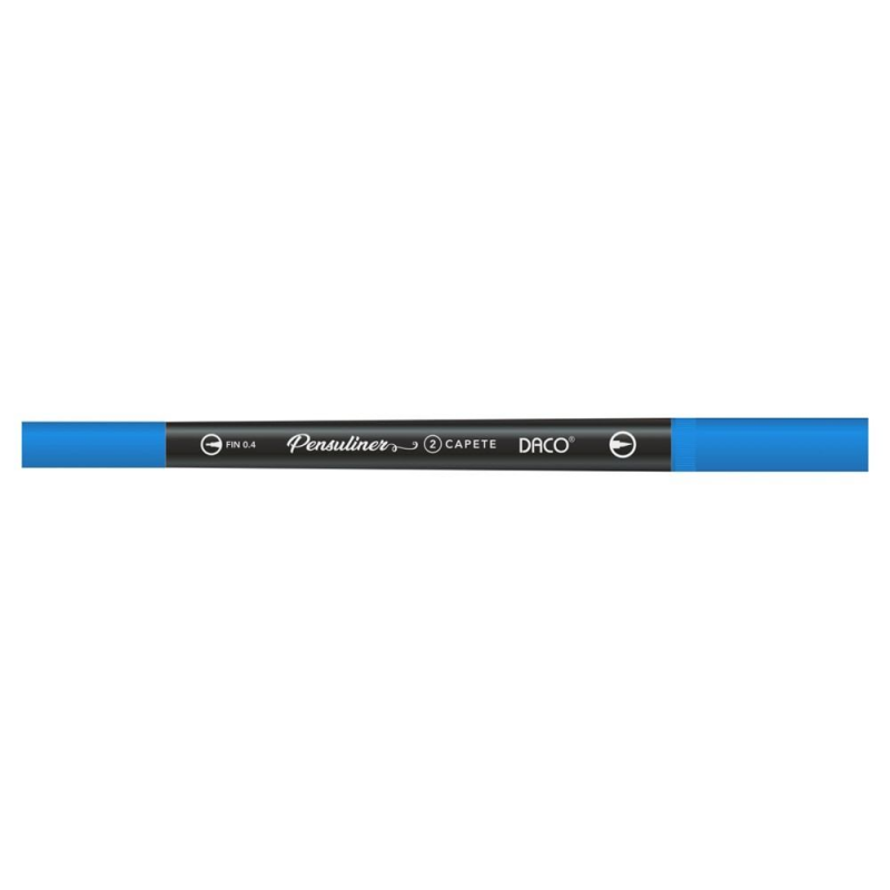  Pix Liner cu Doua Capete Daco Pensuliner, Varf Metalic 0.4 mm si Varf Tip Pensula, Albastru Deschis 