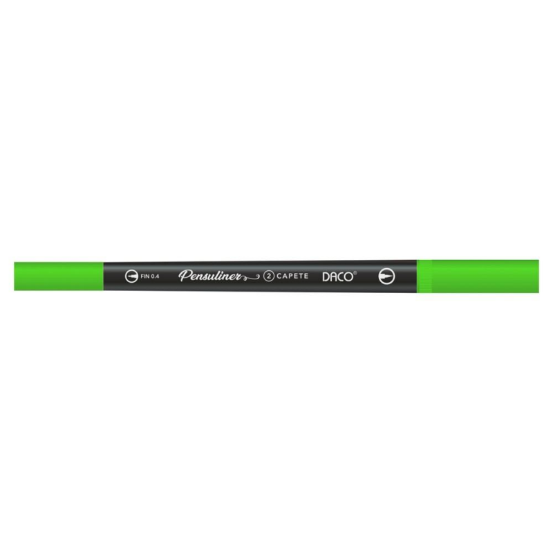 Pix Liner cu Doua Capete Daco Pensuliner, Varf Metalic 0.4 mm si Varf Tip Pensula, Verde Deschis