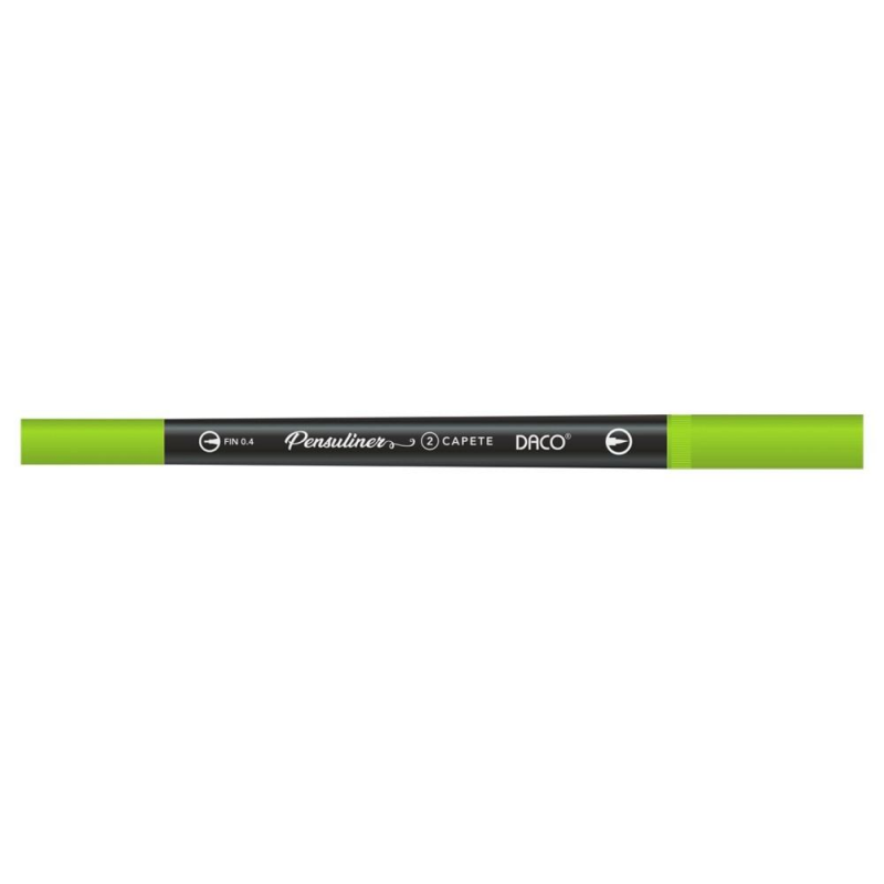 Pix Liner cu Doua Capete Daco Pensuliner, Varf Metalic 0.4 mm si Varf Tip Pensula, Verde Fluorescent