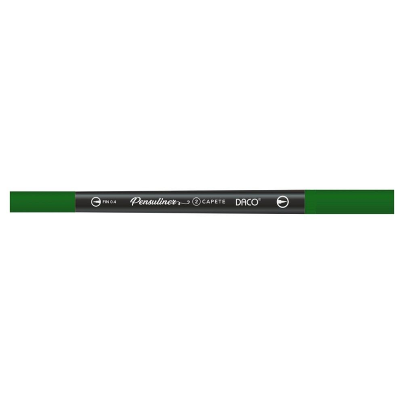 Pix Liner cu Doua Capete Daco Pensuliner, Varf Metalic 0.4 mm si Varf Tip Pensula, Verde Inchis