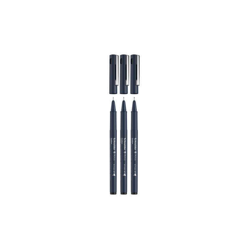 Liner Pentru Desen Tehnic Schneider Pictus, Varf Fetru (0.3/0.5/0.7mm), 3 Buc/set - Negru
