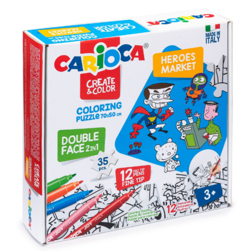 Set Puzzle si 12 Carioci Heroes&Market Carioca, 35 Piese, Multicolor