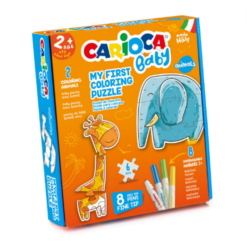 Set Puzzle Animals Carioca Baby, 6 Carduri, 8 Carioci Super Lavabile, Multicolor, Carioci Super Lavabile