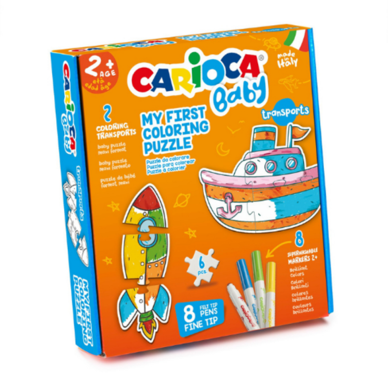 Set Puzzle Transports Carioca Baby, 6 Carduri, 8 Carioci Super Lavabile, Multicolor
