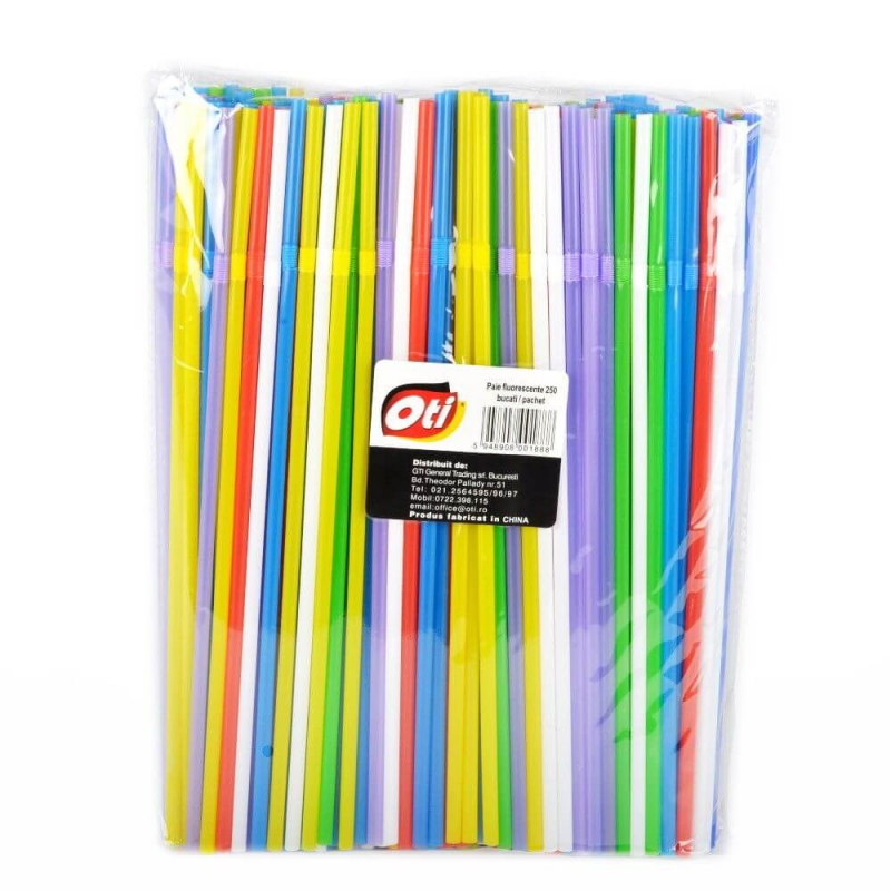  Set 250 Paie Flexibile Fluorescente din Plastic OTI, 240x5 mm, Multicolor 