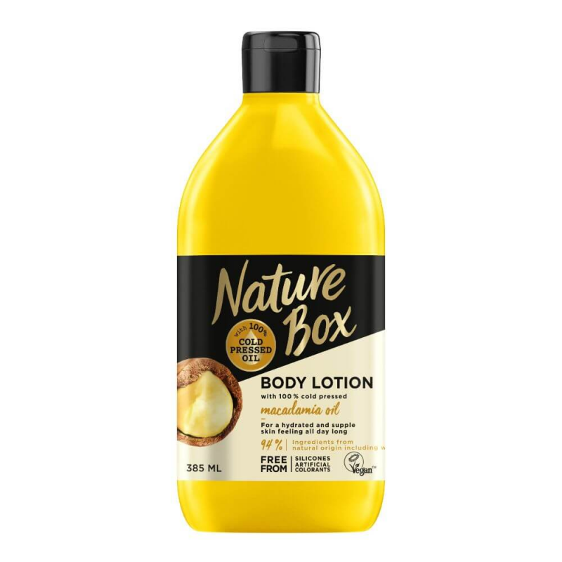  Lapte de Corp NATURE BOX Macadamia Oil, 385 ml, Ulei de Macadamia Presat la Rece 