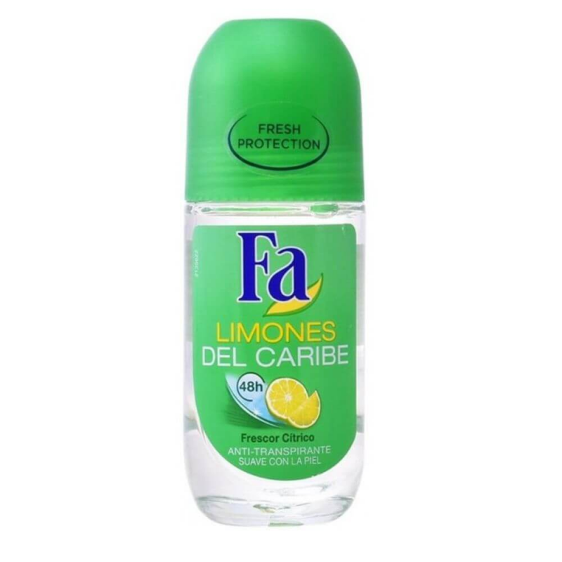 Deodorant Roll On Anti-Perspirant FA Limones del Caribe, 50 ml, Protectie 48h, Parfum proaspat de Citrice 
